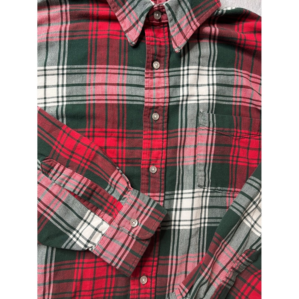 LL Bean Mens Plaid Flannel Red Button Up Long Sleeve Large reg vintage USA